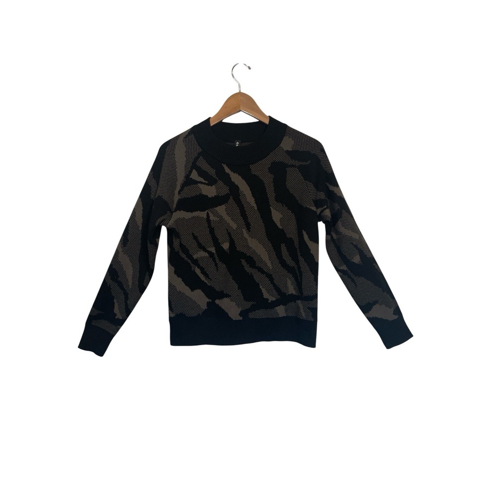Athleta Women's XXS Black Knit Pullover Crew‎ Neck Camo Sweater Sweatshirt